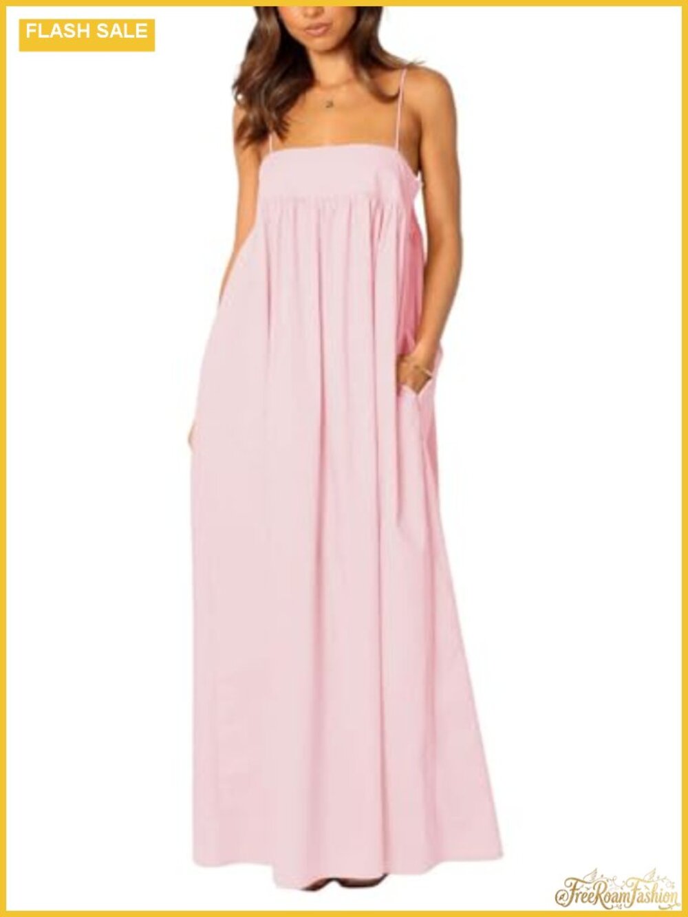 Backless Spaghetti Strap Maxi Sundress with Pockets